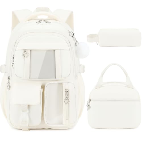 3-Piece Girls School Backpack Set with Lunch Bag & Pencil Case - Beige
