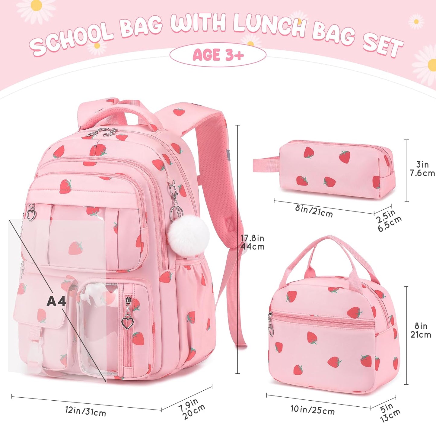 3-Piece Girls School Backpack Set with Lunch Bag & Pencil Case - product image 2